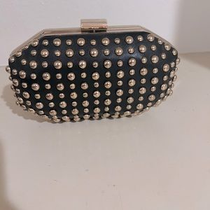 NEW. Blk leather gold studded clutch of crossbody!